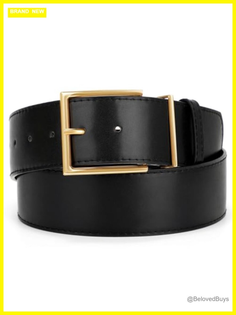 Wide Faux Leather Belt with Gold Square Buckle, 2 Inch Waist Belt for Dresses